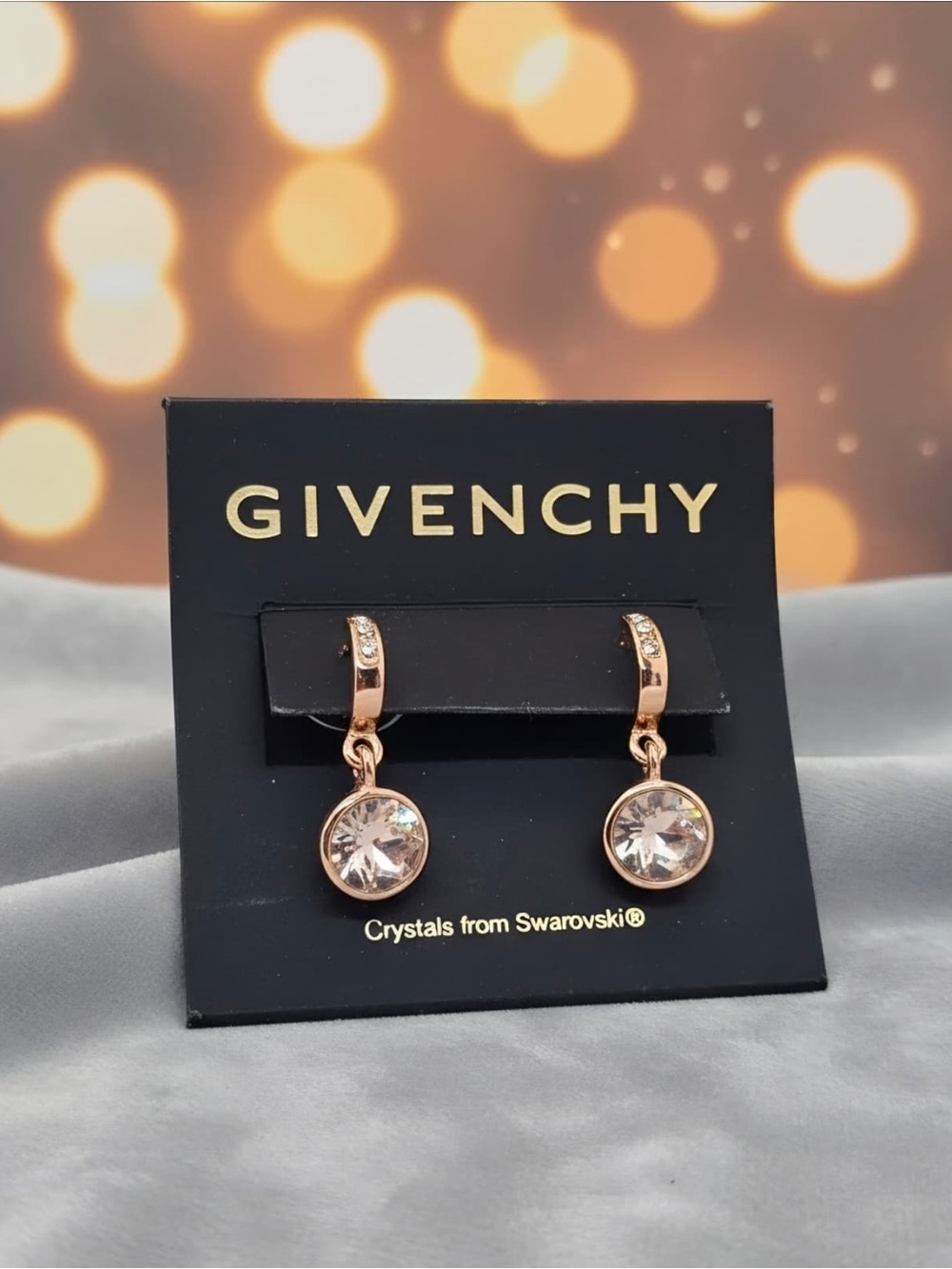 Givenchy Rose Gold Crystal Drop Huggie Earrings
